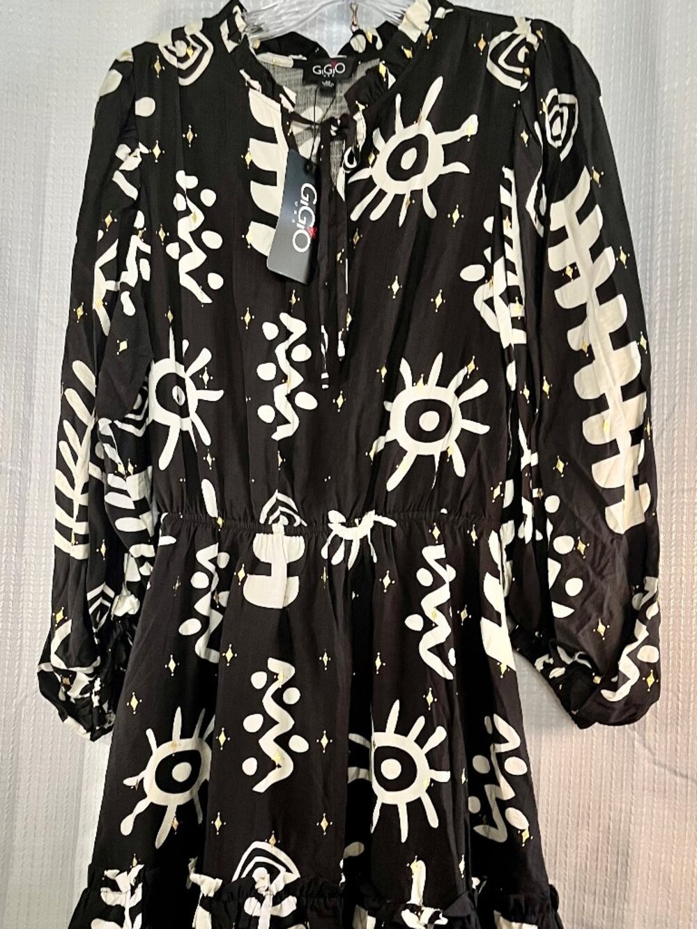Gold Foil Dress by GIGIO in Black Tribal Print size M NWT
